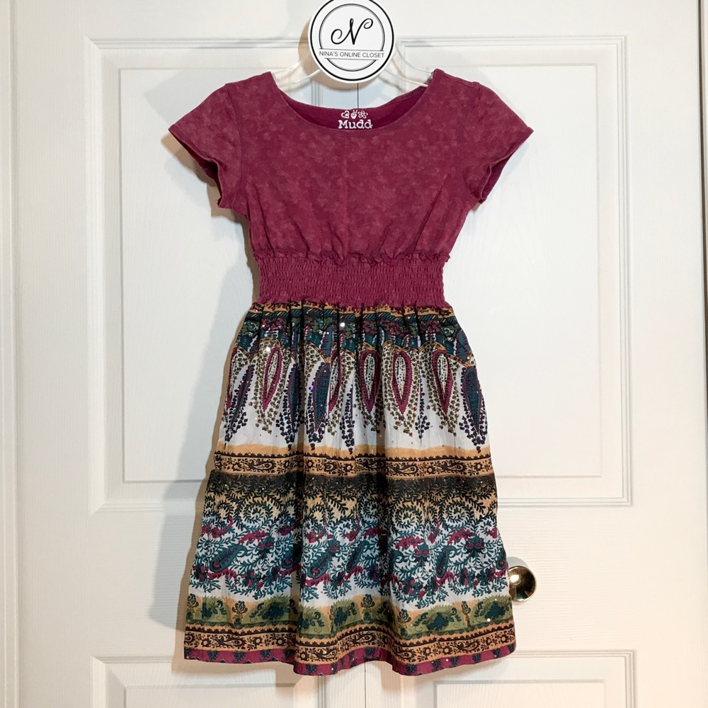 Mudd Girls Boho Dress Tie-Dye Bodice Floral Skirt Size 12